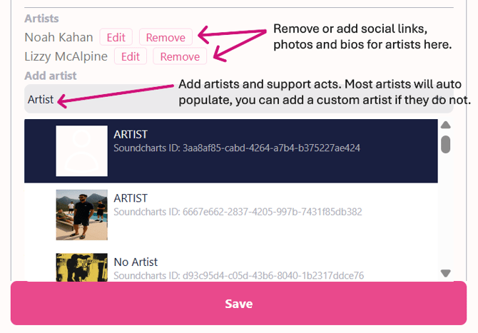 add artist announce ex
