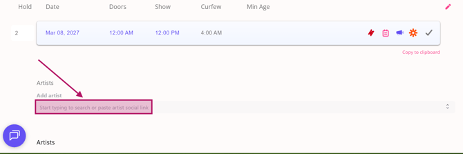 add artist on hold page